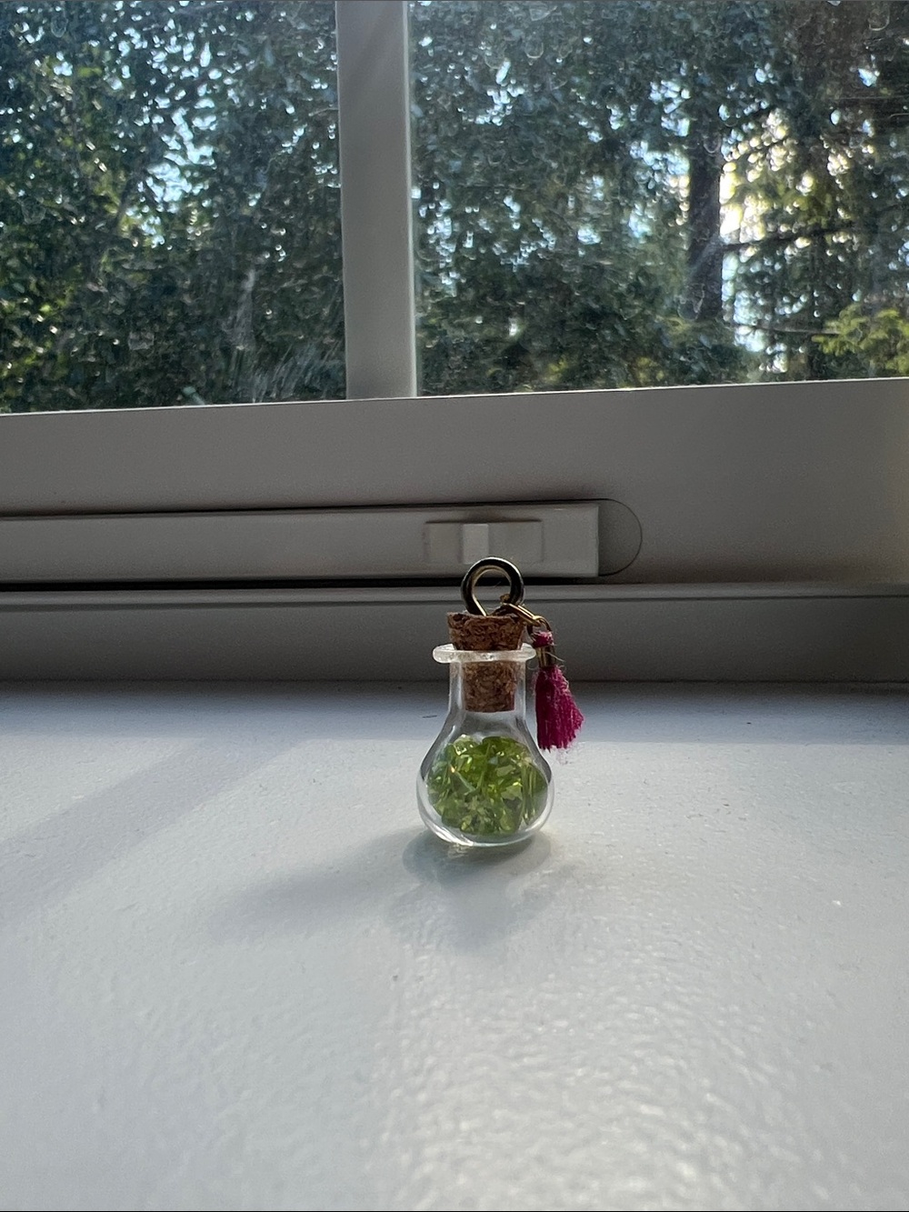 Peridot for August birthdays Tiny Glass Bottle Charm gemstones